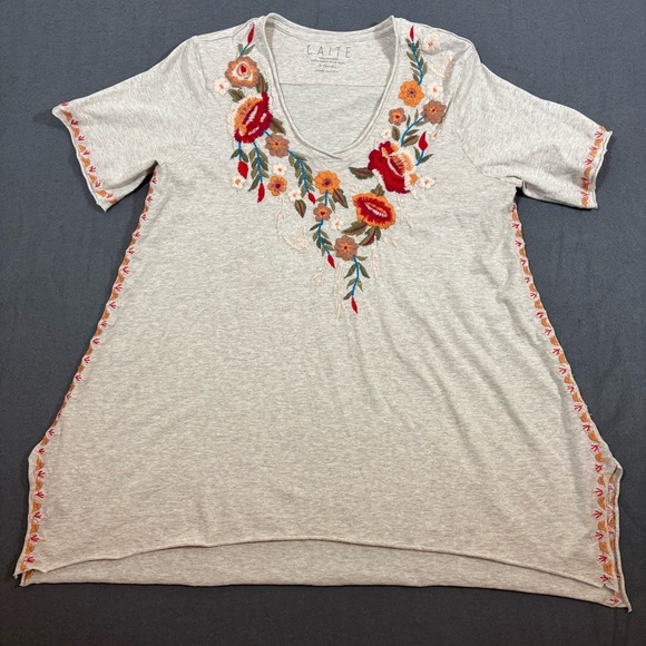 Caite embroidered T-shirt Embroidered Cotton Floral-Motif T-Shirt size XSMALL - Picture 1 of 9